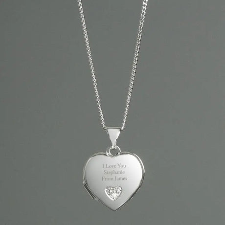 Personalised Message Silver & Cubic Zirconia Heart Locket - Gift Moments