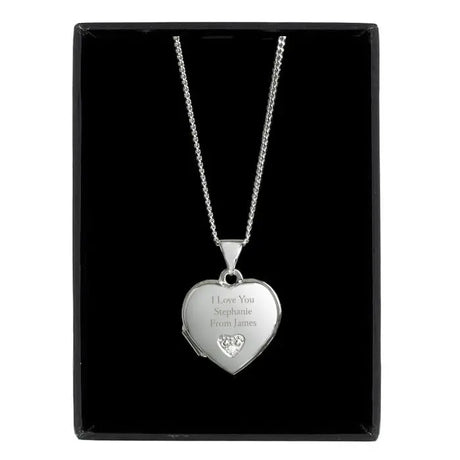 Personalised Message Silver & Cubic Zirconia Heart Locket - Gift Moments