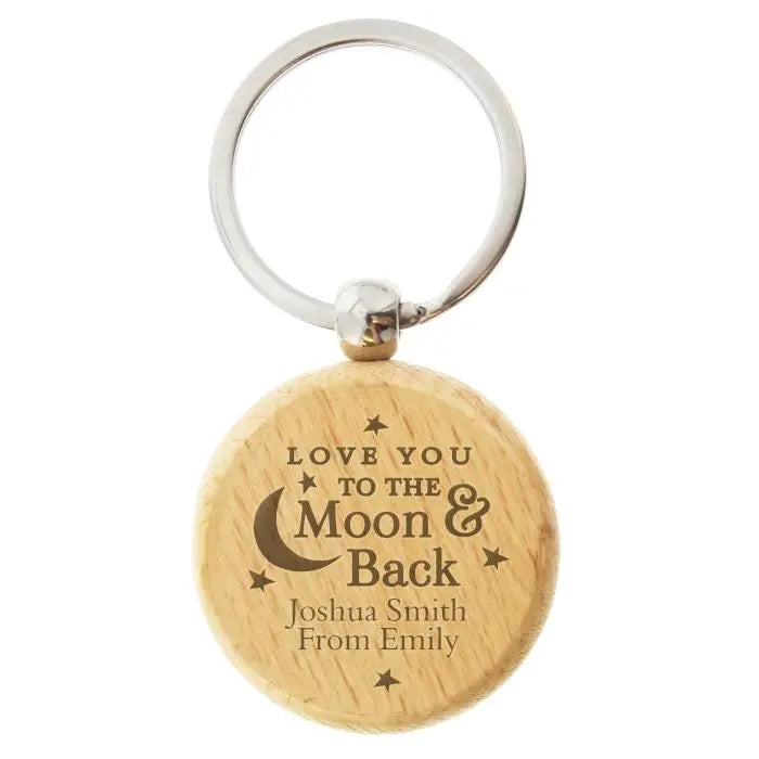 Personalised Moon & Back Wooden Keyring - Gift Moments