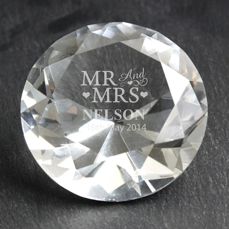 Personalised Mr and Mrs Diamond Paperweight - Gift Moments