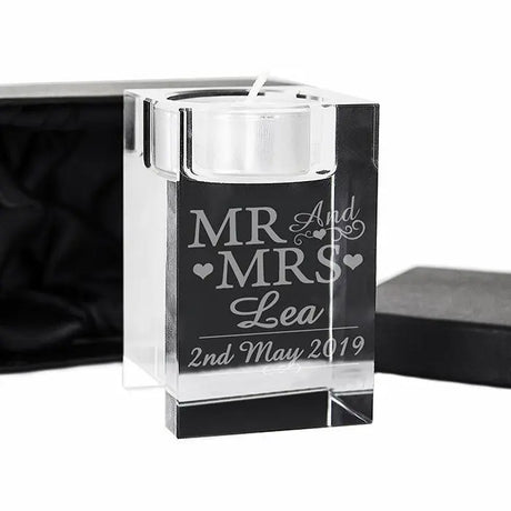 Personalised Mr and Mrs Glass Tea Light Holder - Gift Moments