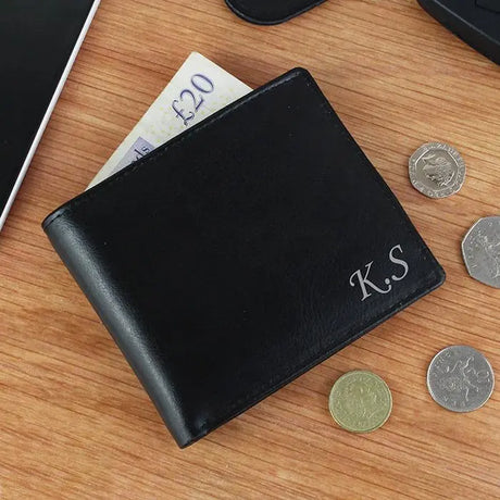 Personalised Name Black Leather Wallet - Gift Moments