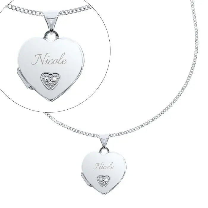 Personalised Name Silver & Cubic Zirconia Heart Locket - Gift Moments