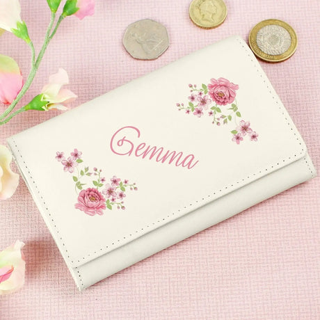 Personalised Name and Floral Ladies Cream Purse - Gift Moments