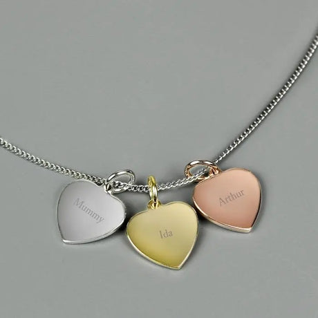 Personalised Names Gold, Rose Gold and Silver 3 Hearts Necklace - Gift Moments