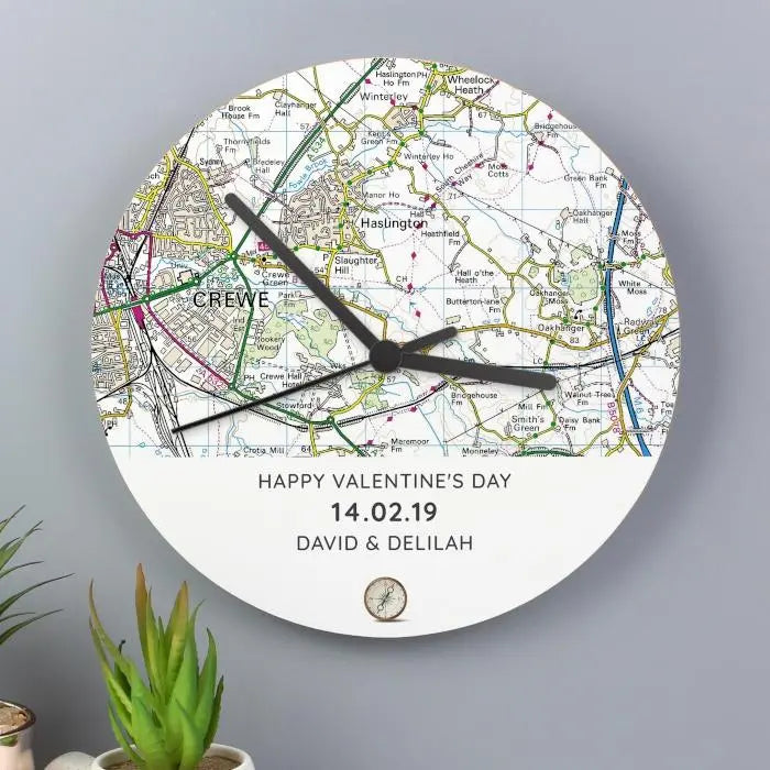 Personalised Present Day Map Wooden Clock - Gift Moments