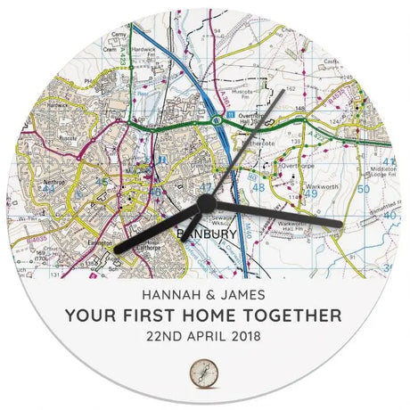Personalised Present Day Map Wooden Clock - Gift Moments