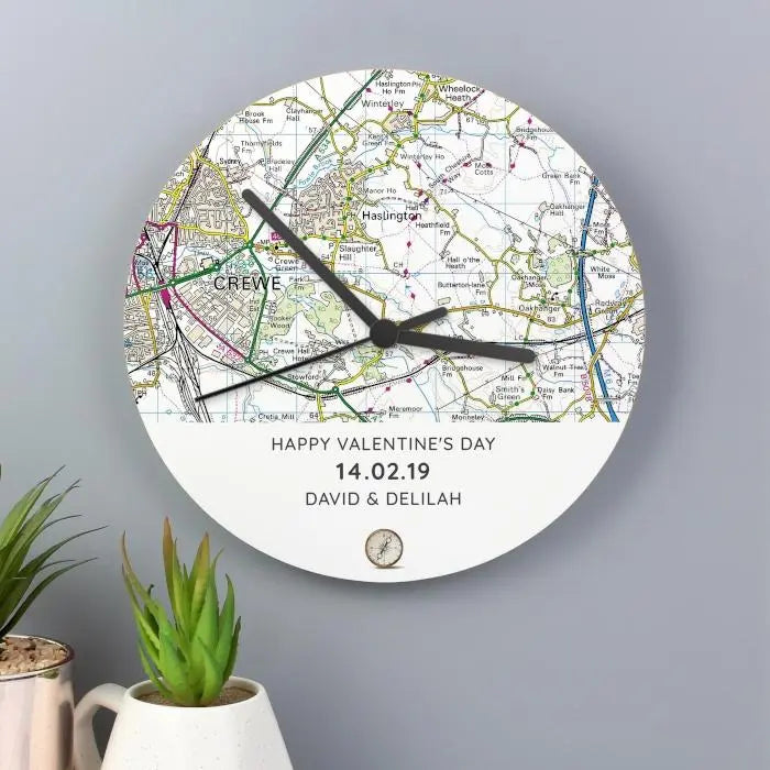 Personalised Present Day Map Wooden Clock - Gift Moments