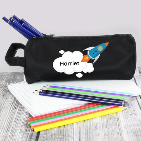 Personalised Rocket Black Pencil Case - Gift Moments