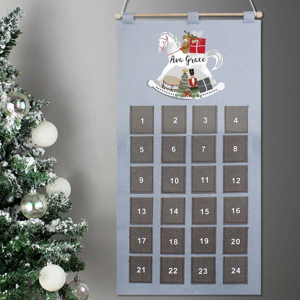 Personalised Rocking Horse Advent Calendar In Silver Grey - Gift Moments