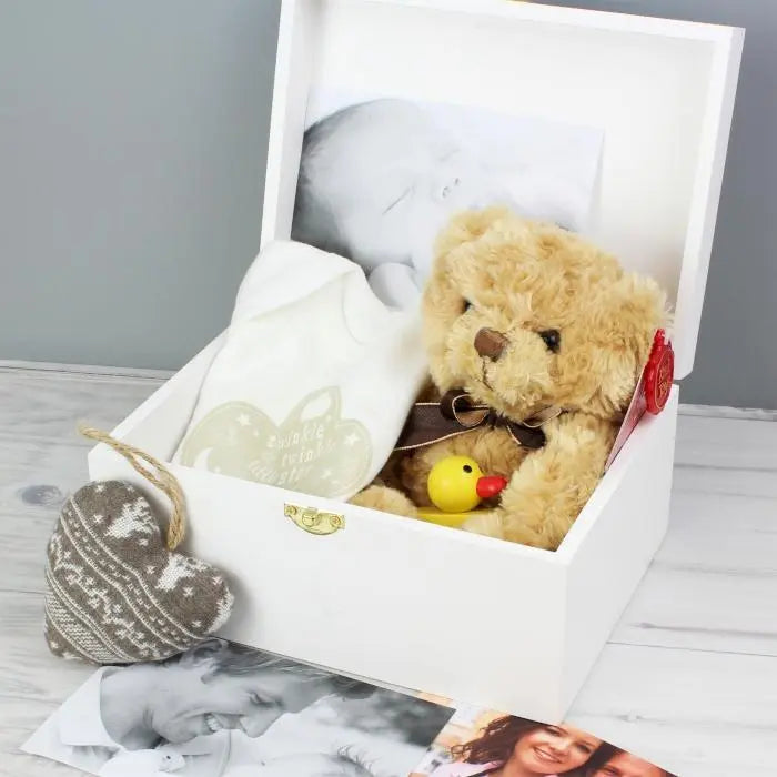 Personalised Rustic Heart White Wooden Keepsake Box - Gift Moments