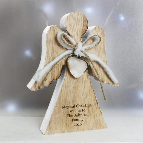 Personalised Rustic Wooden Angel Decoration - Gift Moments