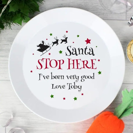 Personalised Santa Stop Here Plastic Plate - Gift Moments