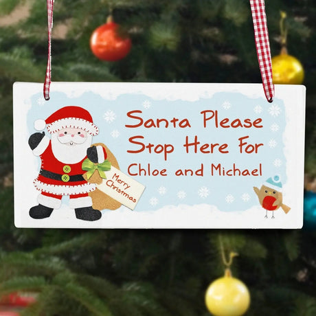 Personalised Santa Stop Here Wooden Sign - Gift Moments