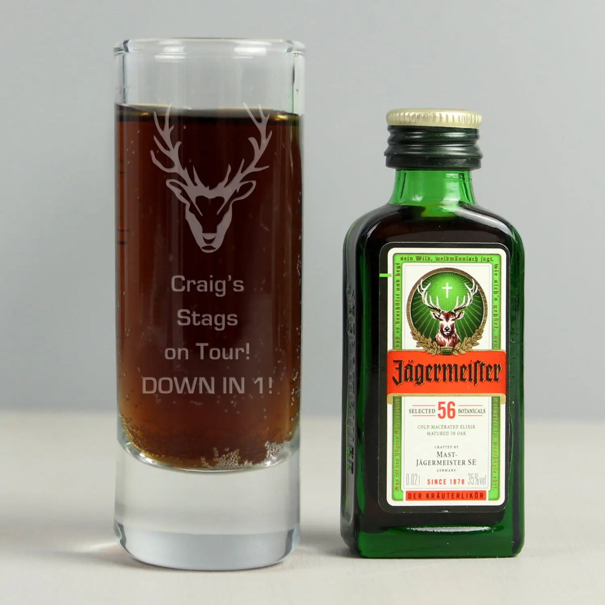Personalised Stag Shot Glass and Jagermeister Set - Gift Moments
