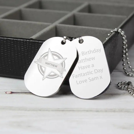 Personalised Star Stainless Steel Double Dog Tag Necklace - Gift Moments