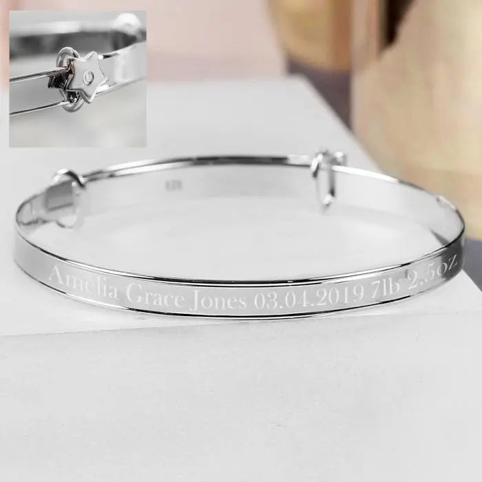 Personalised Sterling Silver Childs Star Expanding Bracelet - Gift Moments