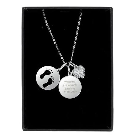 Personalised Sterling Silver Footprints Heart Necklace - Gift Moments