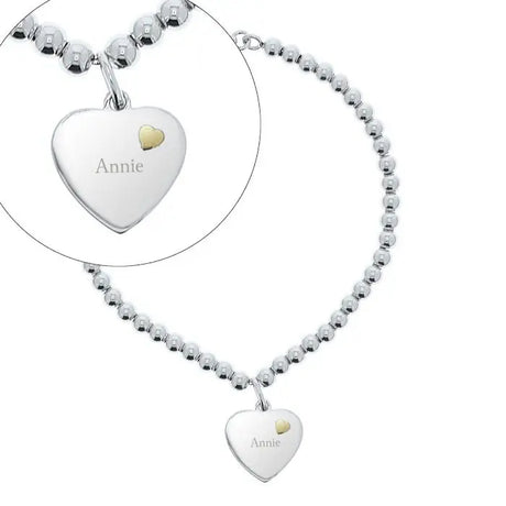 Personalised Sterling Silver and 9ct Gold Heart Bracelet - Gift Moments