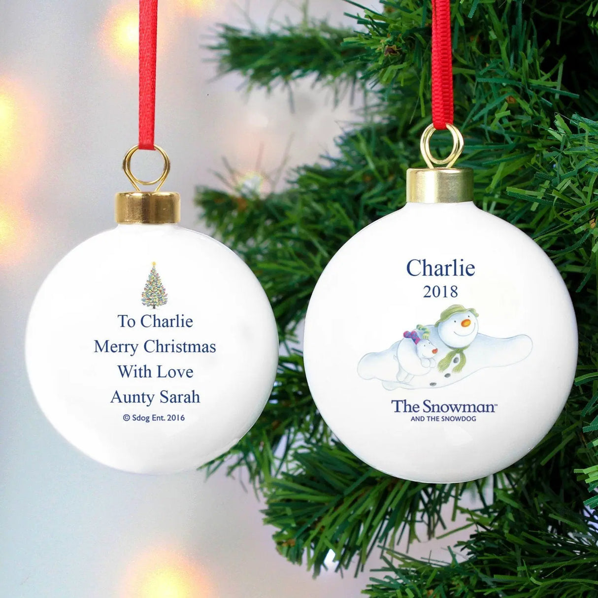 Personalised The Snowman Flying Christmas Bauble - Gift Moments