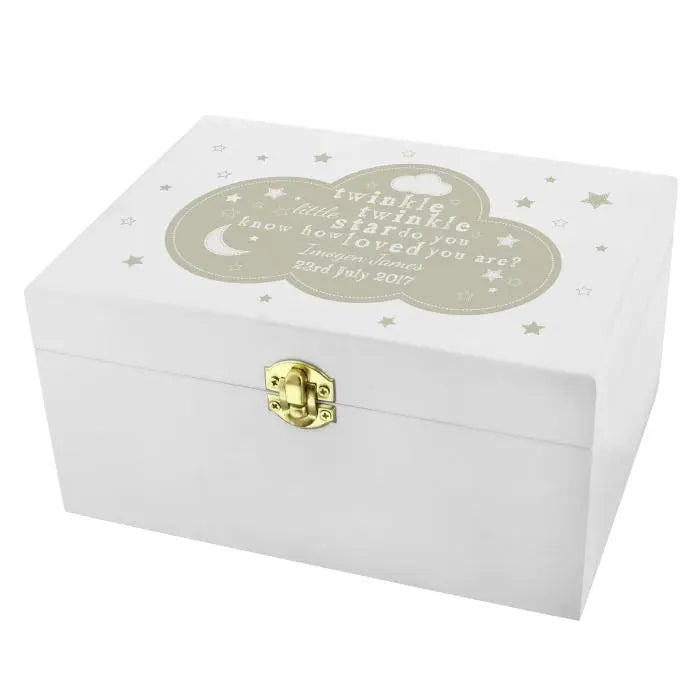 Personalised Twinkle Twinkle White Wooden Keepsake Box - Gift Moments