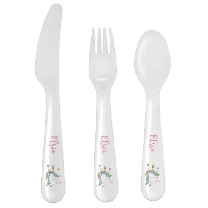 Personalised Unicorn 3 Piece Plastic Cutlery Set - Gift Moments