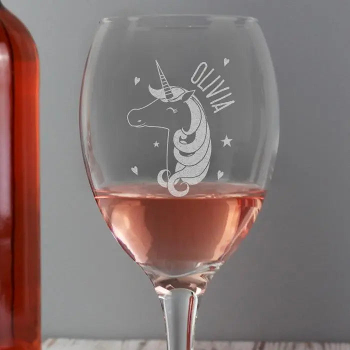 Personalised Unicorn Engraved Wine Glass - Gift Moments