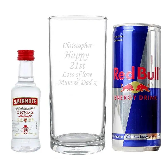 Personalised Vodka, Glass and Red Bull Gift Set - Gift Moments