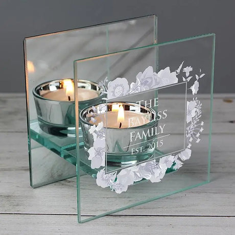 Personalised Watercolour Mirrored Glass Tea Light Holder - Gift Moments