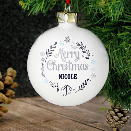 Personalised White Christmas Frost Bauble - Gift Moments