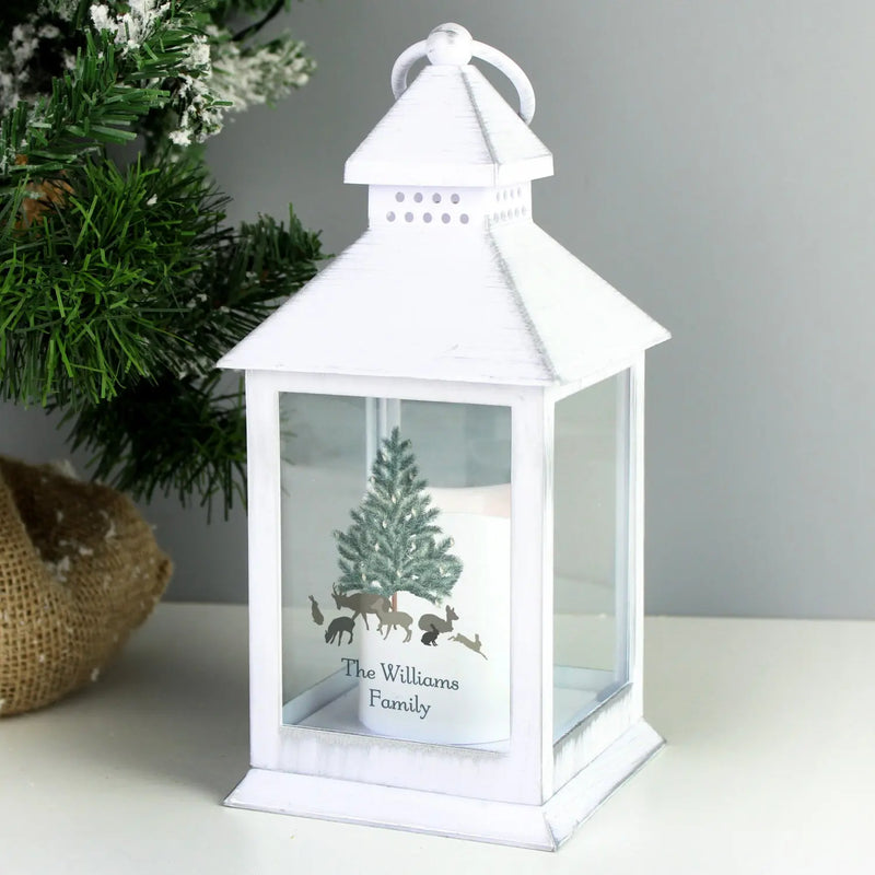 Personalised Winter Scene White Flickering Candle Lantern - Gift Moments