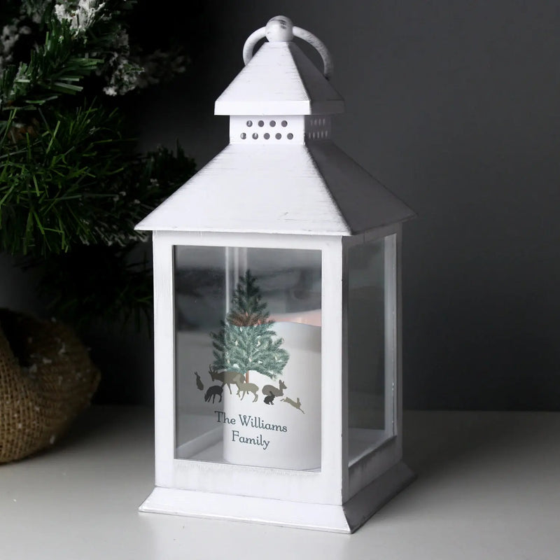 Personalised Winter Scene White Flickering Candle Lantern - Gift Moments