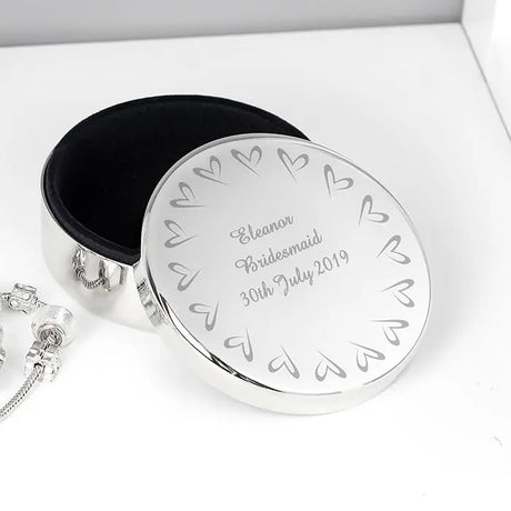 Personalised Womans Hearts Round Trinket Box - Gift Moments