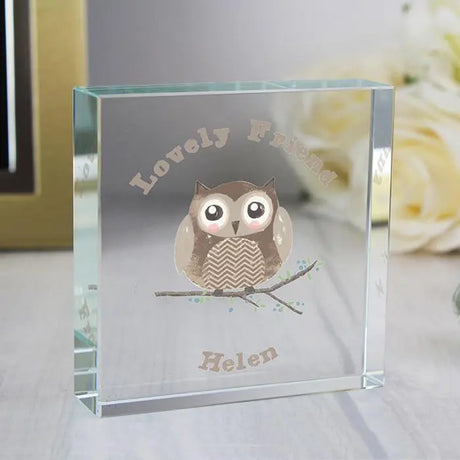 Personalised Woodland Owl Crystal Token - Gift Moments