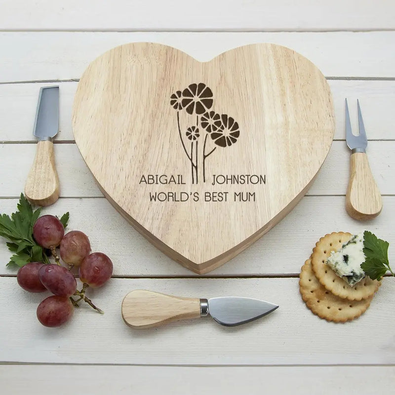 Personalised Worlds Best Mum with Daisy Flowers Cheese Board - Gift Moments