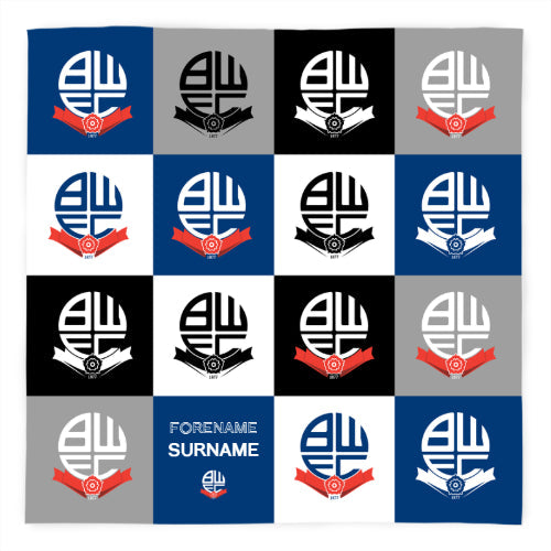 Personalised Bolton Wanderers FC Chequered Fleece Blanket