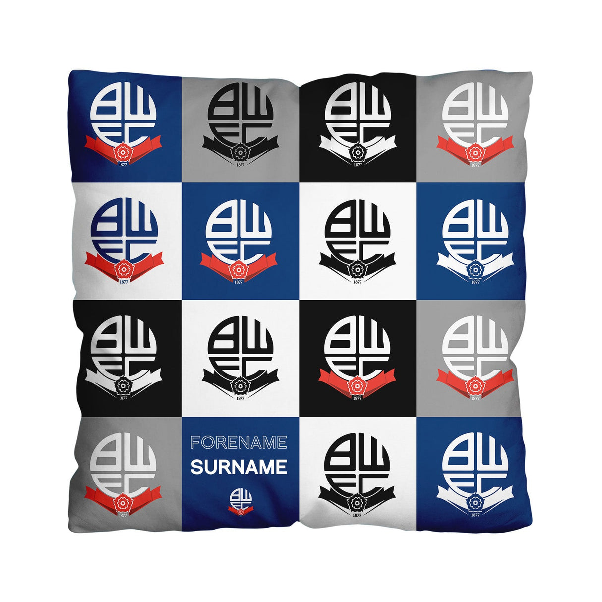 Personalised Bolton Wanderers FC Chequered 18" Cushion