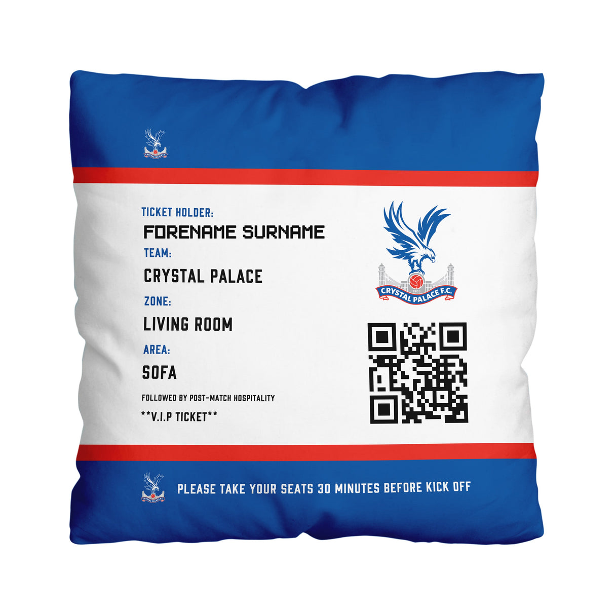 Personalised Crystal Palace FC FD Ticket 18" Cushion