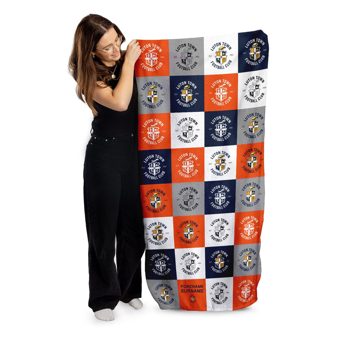 Personalised Luton Town FC Chequered Beach Towel