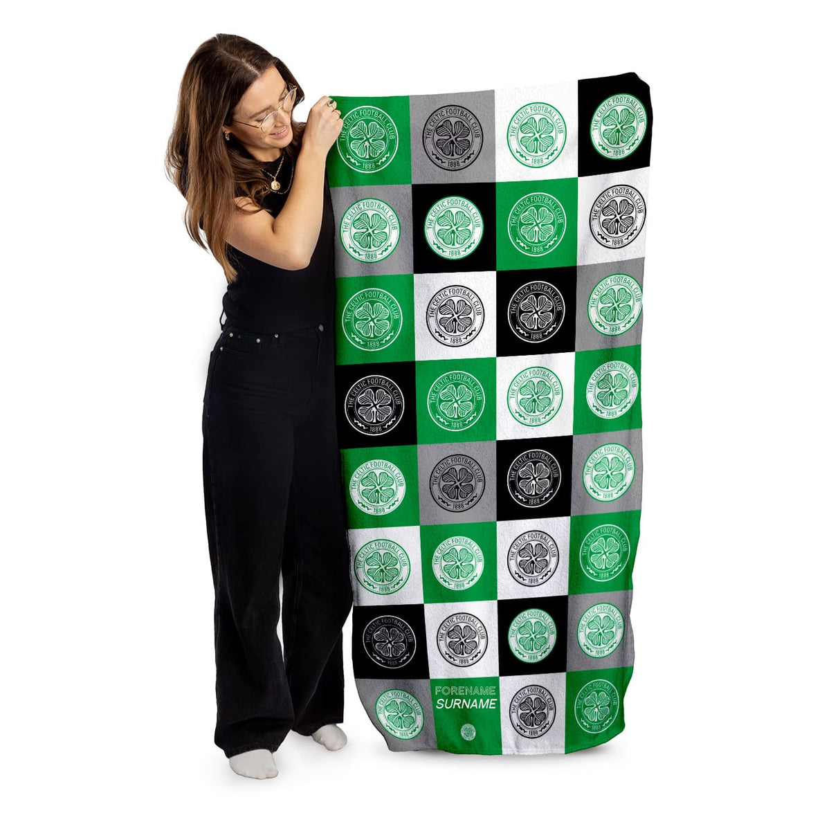 Personalised Celtic FC Chequered Beach Towel