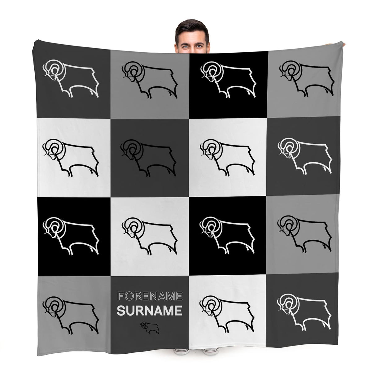 Personalised Derby County FC Chequered Fleece Blanket
