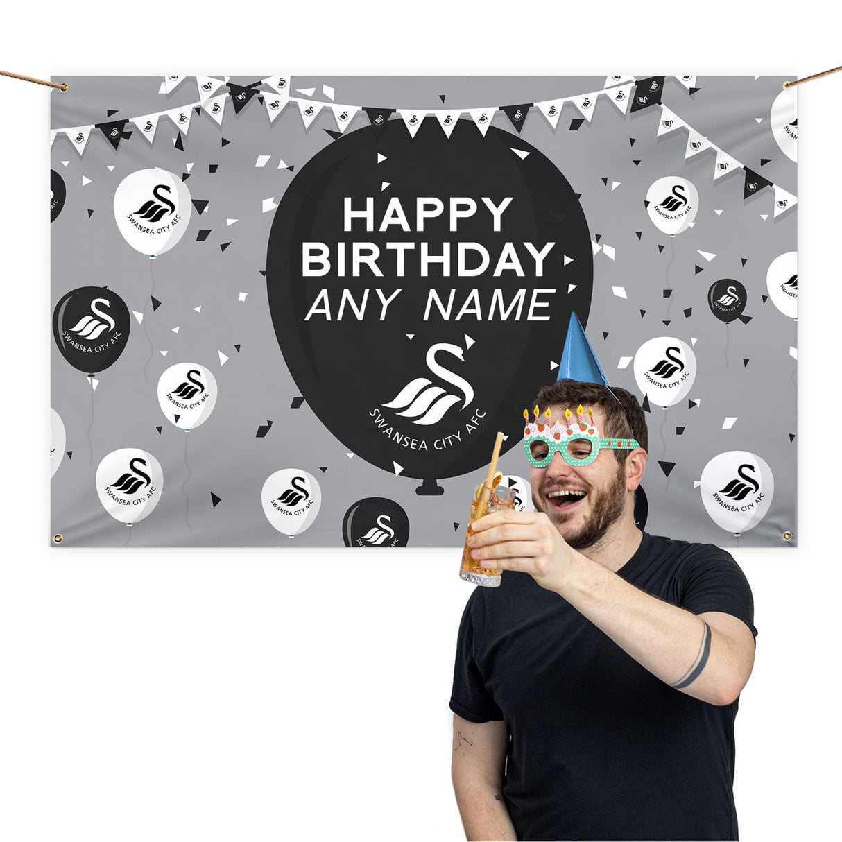 Personalised Swansea City AFC Birthday 5ft x 3ft Banner
