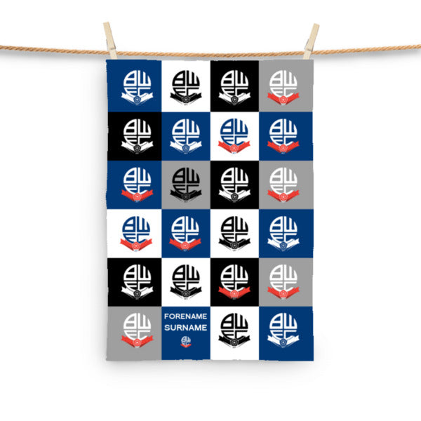 Personalised Bolton Wanderers FC Chequered Tea Towel
