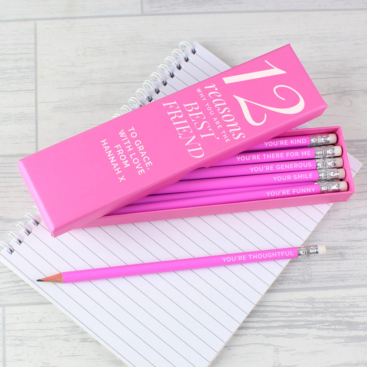 12 Reasons Box and 12 Pink HB Pencils - Gift Moments