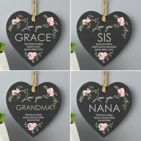Abstract Rose Printed Slate Heart Decoration - Gift Moments
