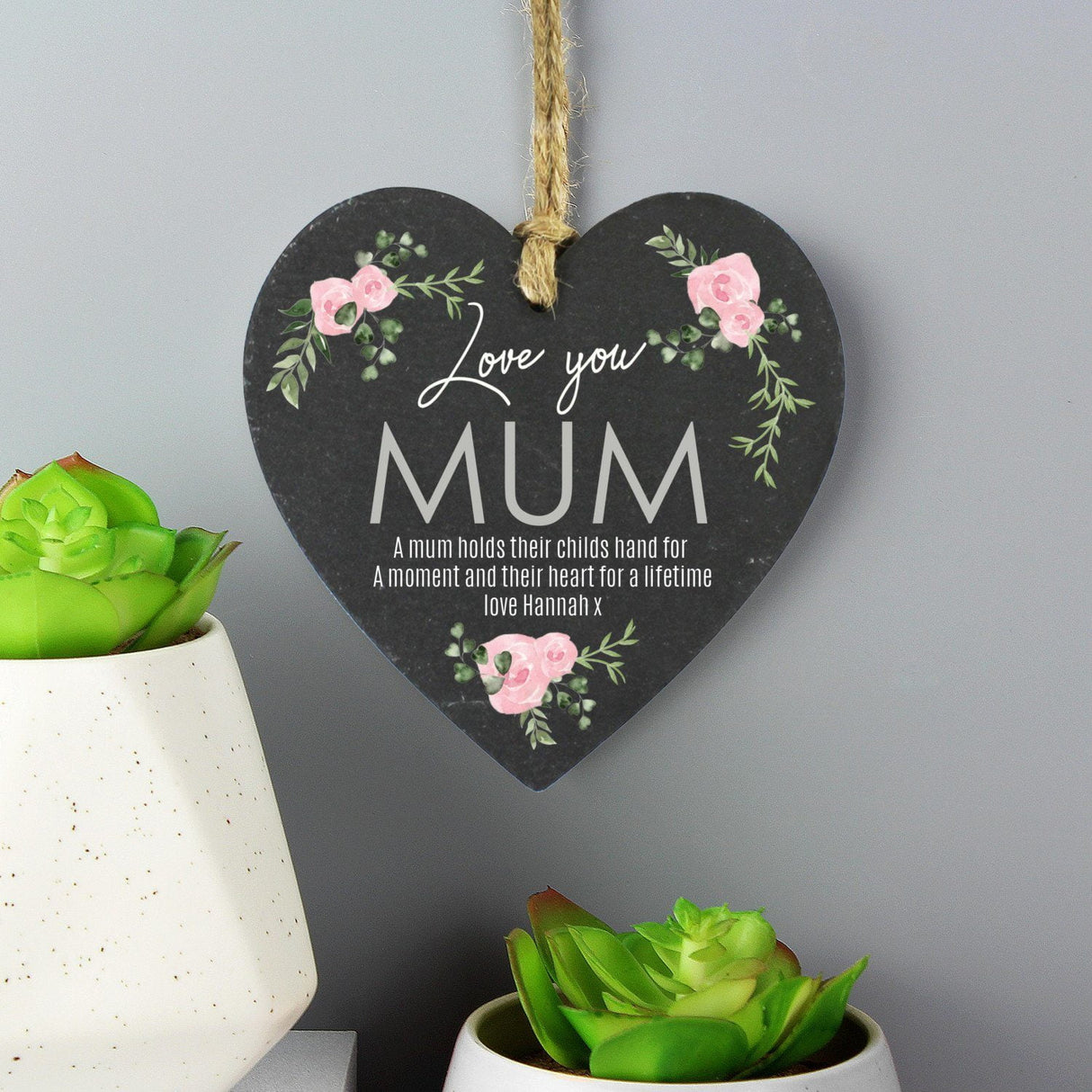 Personalised Slate Heart Decoration with Rose Design: 1 - Decorations By Gift Moments