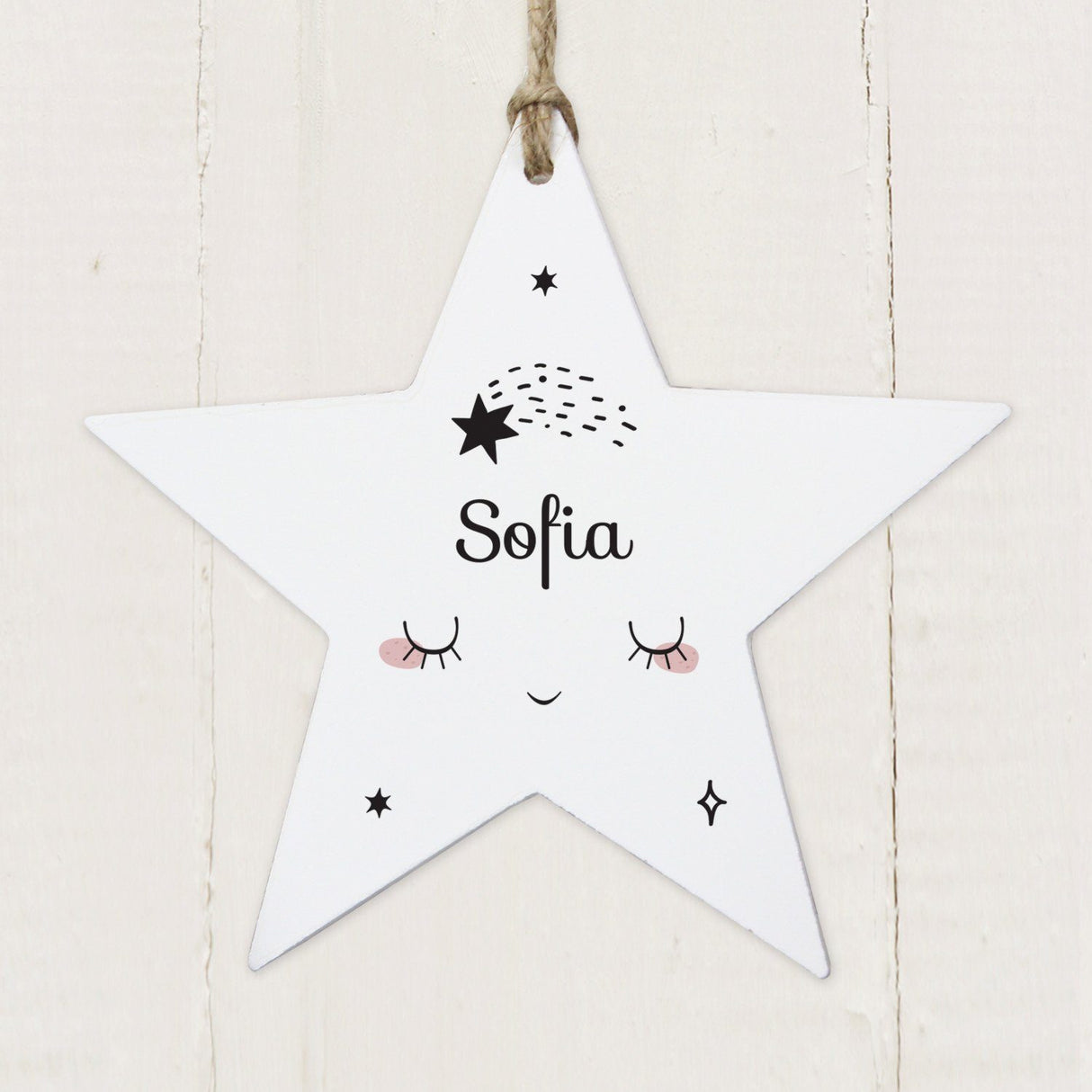 Personalised Baby Moon Wooden Star pynt: 2 - Decorations By Gift Moments