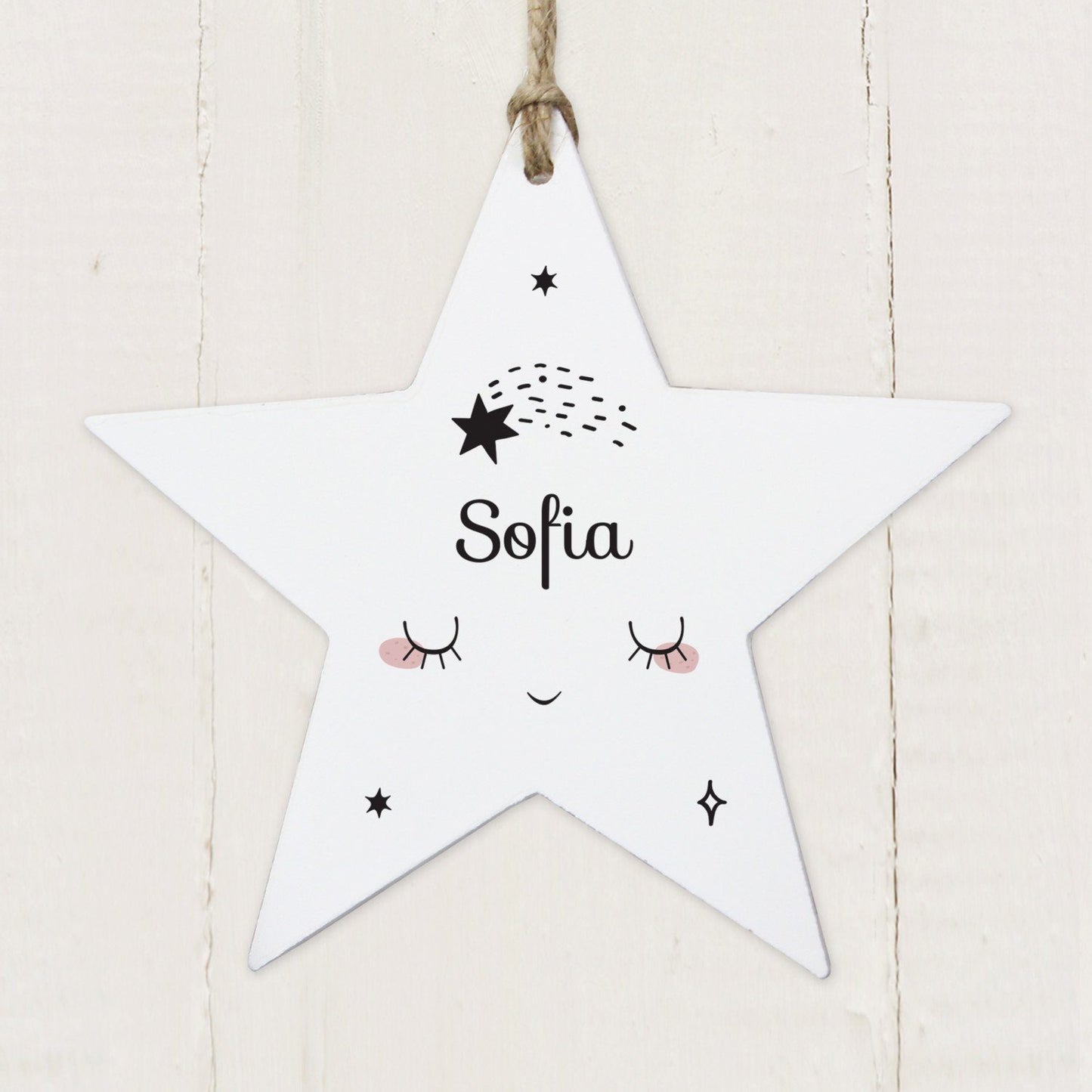 Personalised Baby Moon Wooden Star Decoration: 2 - Decorations By Gift Moments