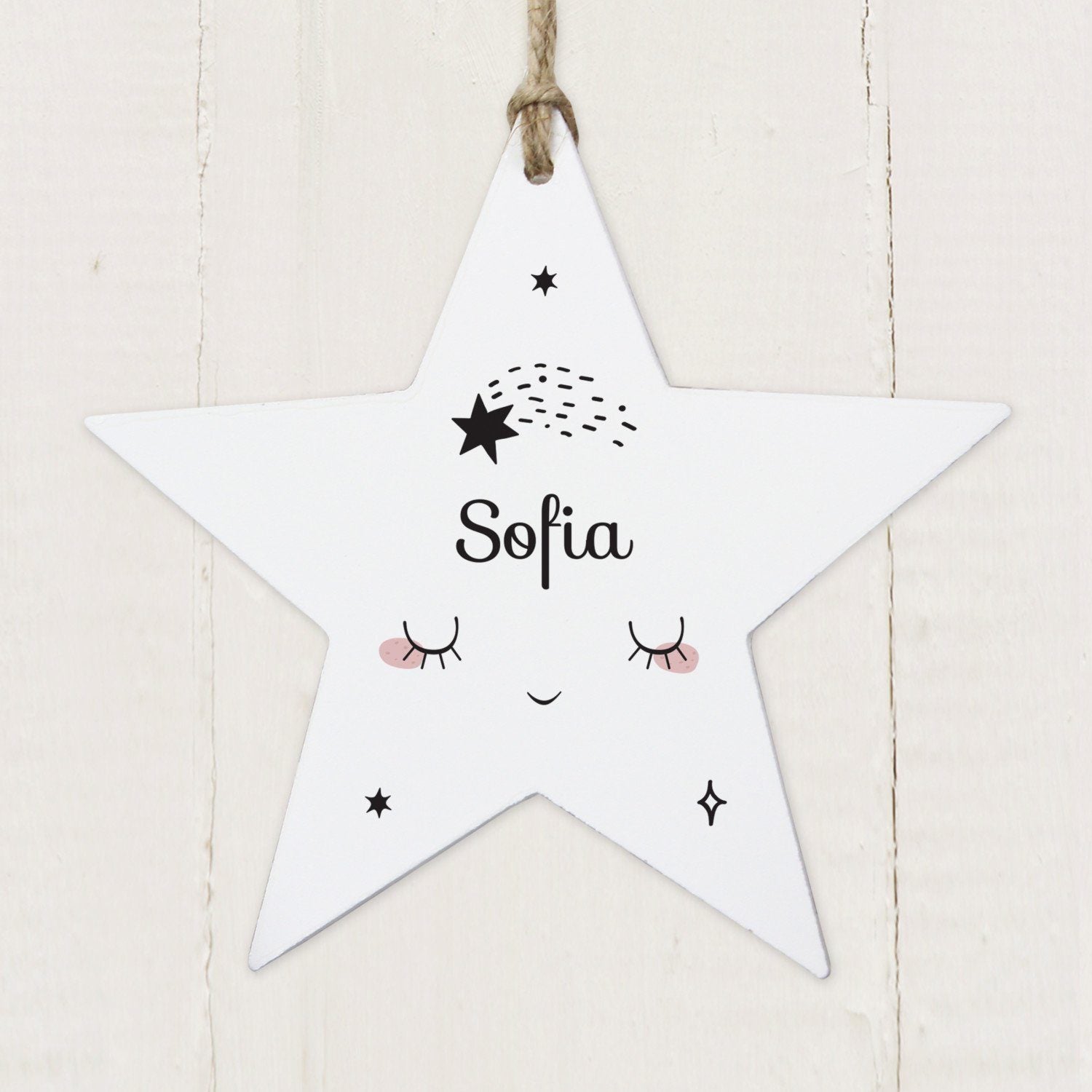 Personalised Baby Moon Wooden Star Decoration: 2 - Decorations By Gift Moments