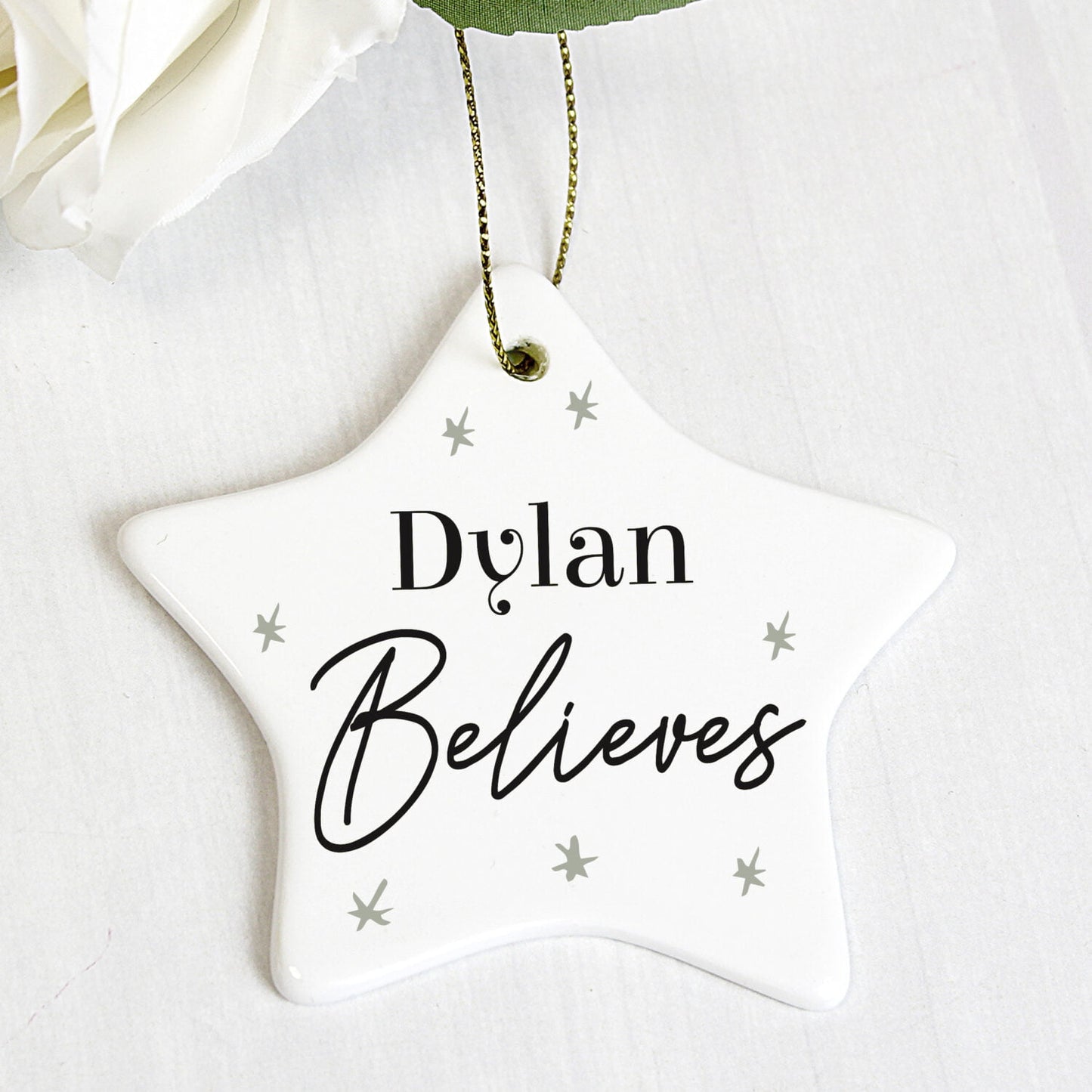 Personalised Believes Ceramic Star Decoration: 1 - Christmas Decorations By Gift Moments